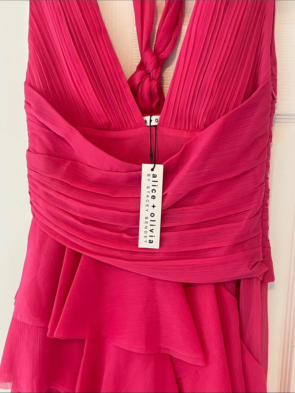 Alice + Olivia Fuchsia Ruffled High-Low V-Neck Dress - Picture 7 of 10